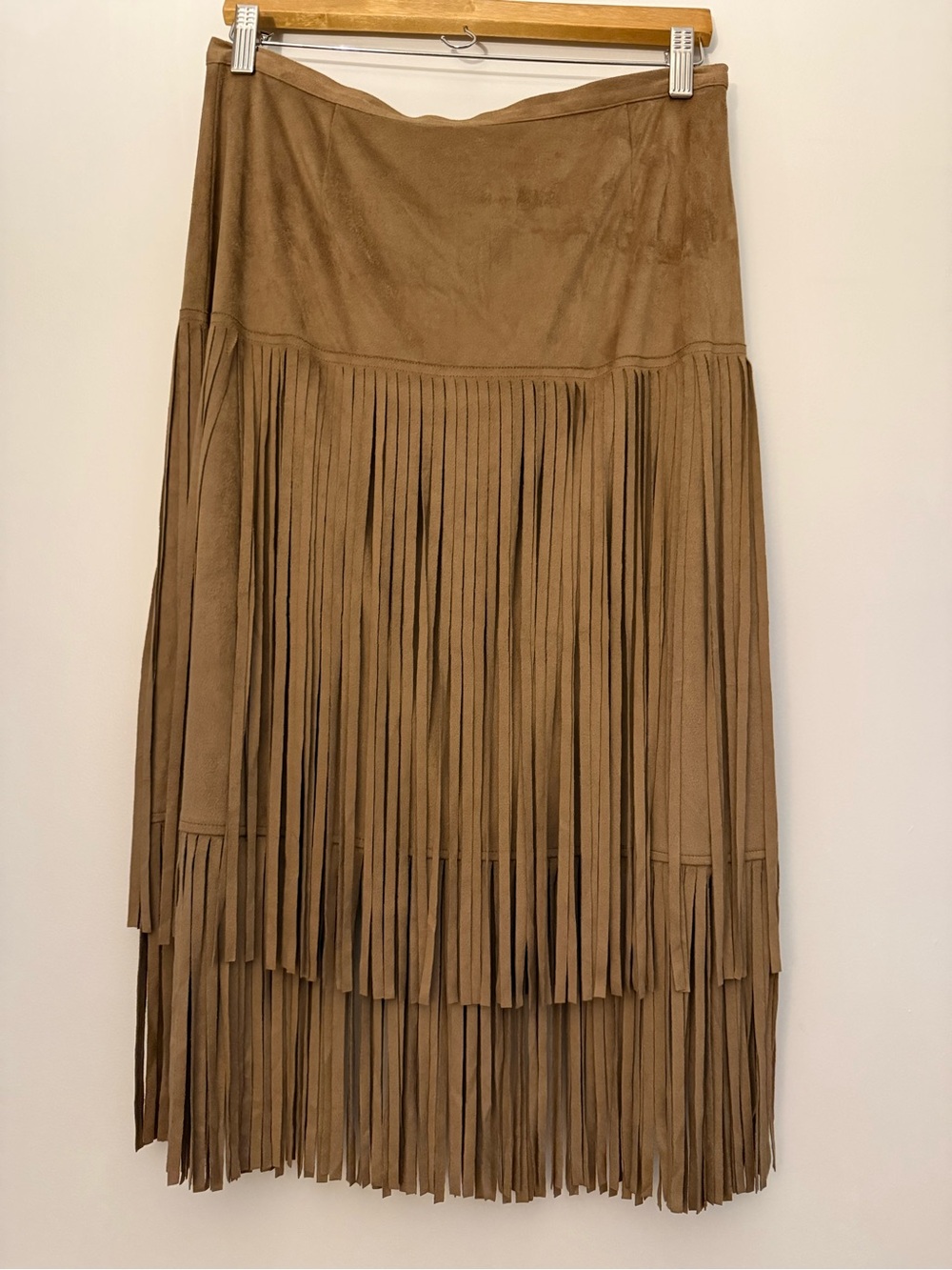 Chico's Tan Suede Fringe Midi Skirt